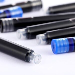 100 Pieces Blue Black Pen Ink Cartridge Fountain Pen Cartridges Refillable Fountain Pen Cartridge, 3.4 mm Bore Diameter