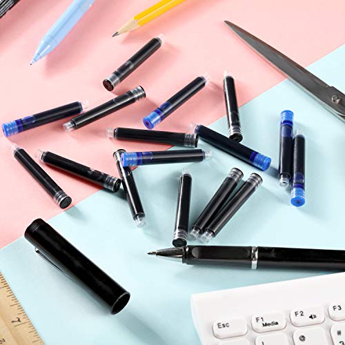 100 Pieces Blue Black Pen Ink Cartridge Fountain Pen Cartridges Refillable Fountain Pen Cartridge, 3.4 mm Bore Diameter