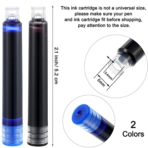 100 Pieces Blue Black Pen Ink Cartridge Fountain Pen Cartridges Refillable Fountain Pen Cartridge, 3.4 mm Bore Diameter