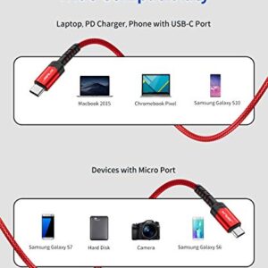 JSAUX USB C to Micro USB Cable 6.6FT, Type C to Micro USB Charger Braided Cord， Support Charge & Sync Compatible with MacBook (Pro),Galaxy S8, S9, S10, Pixel 3 XL, 2 XL and Micro USB Devices- Red/2M