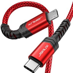 JSAUX USB C to Micro USB Cable 6.6FT, Type C to Micro USB Charger Braided Cord， Support Charge & Sync Compatible with MacBook (Pro),Galaxy S8, S9, S10, Pixel 3 XL, 2 XL and Micro USB Devices- Red/2M