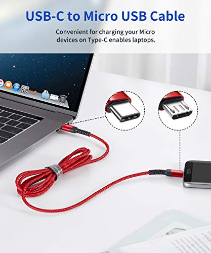 JSAUX USB C to Micro USB Cable 6.6FT, Type C to Micro USB Charger Braided Cord， Support Charge & Sync Compatible with MacBook (Pro),Galaxy S8, S9, S10, Pixel 3 XL, 2 XL and Micro USB Devices- Red/2M