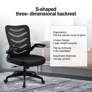 COMHOMA Office Chair Ergonomic Desk Computer Chair with Flip Up Arms Lumbar Support Adjustable Swivel Mid Back for Home Office Black