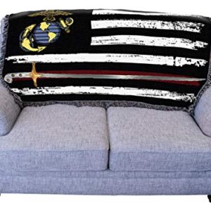 Pure Country Weavers US Marine Corps - Saber Line American Flag Blanket - Gift Military Tapestry Throw for Back of Couch or Sofa - Woven from Cotton - Made in The USA (61x36)