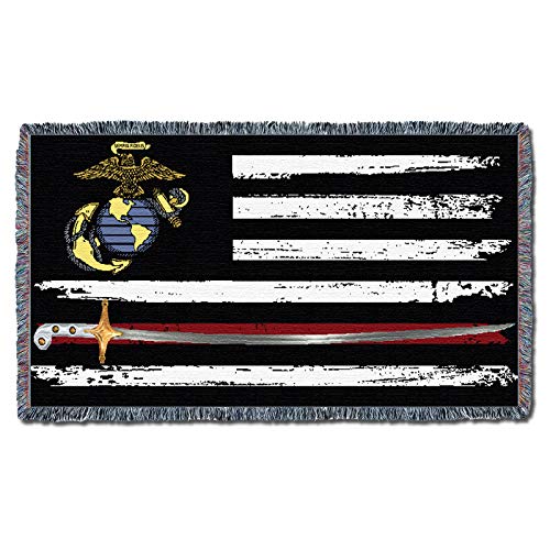 Pure Country Weavers US Marine Corps - Saber Line American Flag Blanket - Gift Military Tapestry Throw for Back of Couch or Sofa - Woven from Cotton - Made in The USA (61x36)