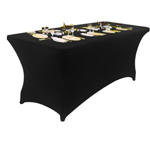 peomeise 6ft spandex table cover rectangular stretch spandex tablecloth (black,6ft)