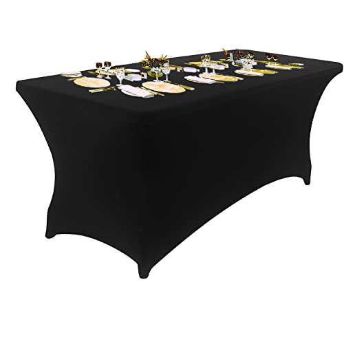 Peomeise 6FT Spandex Table Cover Rectangular Stretch Spandex Tablecloth (Black,6FT)