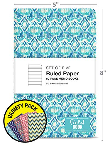 Elan Publishing Company Field Notebook/Journal - 5"x8" - Ikat Patterns - Lined Memo Book - Pack of 5