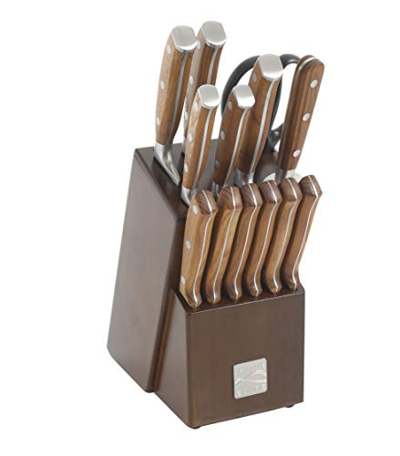 Kenmore Elite Wilson Stainless Steel Knife Block Set, 14-Piece, Walnut