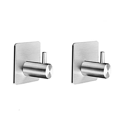 KK5 3M Adhesive Wall Hooks - 2 Pack SUS304 Stainless Steel Hangers| Brushed Heavy Duty Wall Hooks| for Towels Keys Robes Hooks On Door Wardrobe Closet Bathroom Kitchen