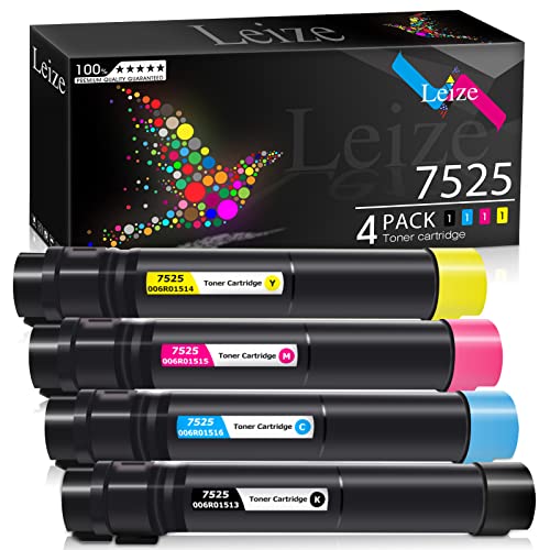 Leize Compatible 7525 Toner Cartridge use for Xerox WorkCentre 7525 7830 7845 7855 7835 7556 7535 7530 7545 Printer Replacement for WorkCentre 006R01513 006R01514 006R01515 006R01516 [KCMY-4PACK]