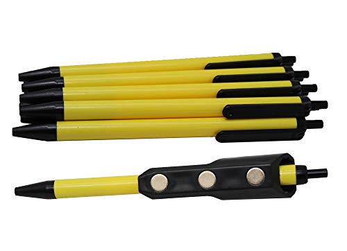 RevMark Magnetic Pen Holder with 12 Black Ink Ballpoint Pens, Made in the USA, Great for Toolboxes, Toolbench, Desks, Metal Surfaces. Ideal for construction, teachers, offices and more. (Neon Yellow)