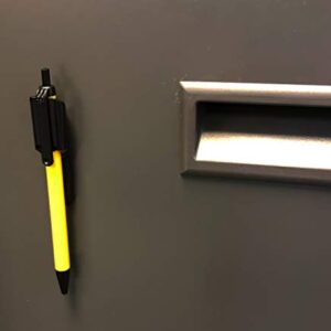 RevMark Magnetic Pen Holder with 12 Black Ink Ballpoint Pens, Made in the USA, Great for Toolboxes, Toolbench, Desks, Metal Surfaces. Ideal for construction, teachers, offices and more. (Neon Yellow)