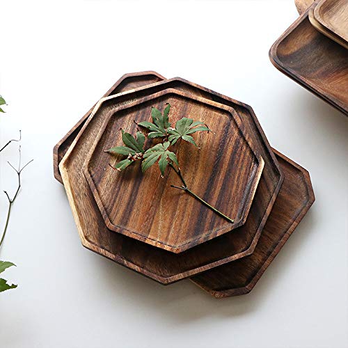 Set of 2 Acacia Wooden Serving Tray Vegetable Fruit Platter Decor Wood Trays Square Dessert Plates Food Dish Serving Platters Cheese Board Party Trays Charger Plate Wooden Charcuterie Boards Platters