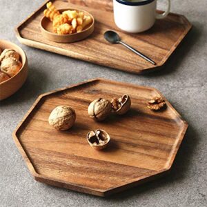 Set of 2 Acacia Wooden Serving Tray Vegetable Fruit Platter Decor Wood Trays Square Dessert Plates Food Dish Serving Platters Cheese Board Party Trays Charger Plate Wooden Charcuterie Boards Platters