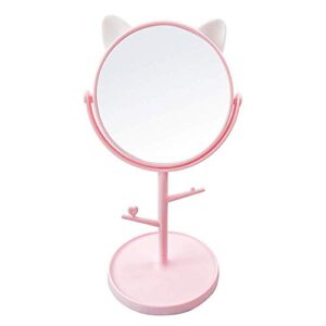 louphee desk mirror in cute cat ears shape-kawaii &vanity mirror for you in bathroom or bedroom- pink