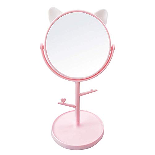 Louphee Desk Mirror in Cute Cat Ears Shape-Kawaii &Vanity Mirror for You in Bathroom or Bedroom- Pink