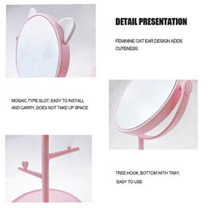 Louphee Desk Mirror in Cute Cat Ears Shape-Kawaii &Vanity Mirror for You in Bathroom or Bedroom- Pink