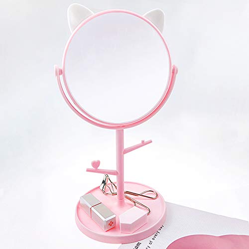 Louphee Desk Mirror in Cute Cat Ears Shape-Kawaii &Vanity Mirror for You in Bathroom or Bedroom- Pink