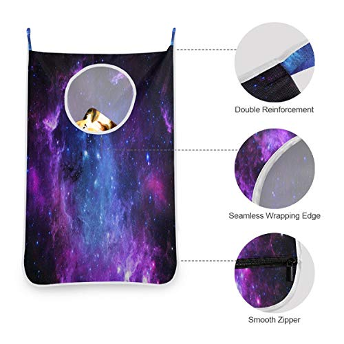 Galaxy Space Hanging Laundry Basket Hamper Bag 1 Pack Star Blue Planet Dirty Clothes Storage Bin Universe Washing Baskets Nebula Kids Toy Book Clothing Holder for Door Wall Home Bathroom Bedroom