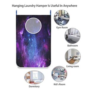 Galaxy Space Hanging Laundry Basket Hamper Bag 1 Pack Star Blue Planet Dirty Clothes Storage Bin Universe Washing Baskets Nebula Kids Toy Book Clothing Holder for Door Wall Home Bathroom Bedroom