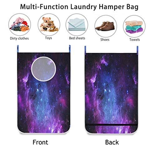 Galaxy Space Hanging Laundry Basket Hamper Bag 1 Pack Star Blue Planet Dirty Clothes Storage Bin Universe Washing Baskets Nebula Kids Toy Book Clothing Holder for Door Wall Home Bathroom Bedroom