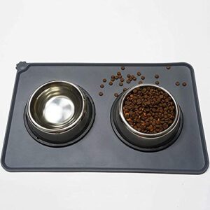 Lessmon Dog Cat Feeding Mat, Silicone Waterproof Pet Food Mat, Black