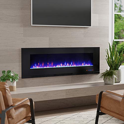 Amazon Basics Wall-Mounted Recessed Electric Fireplace - 60-Inch, Black