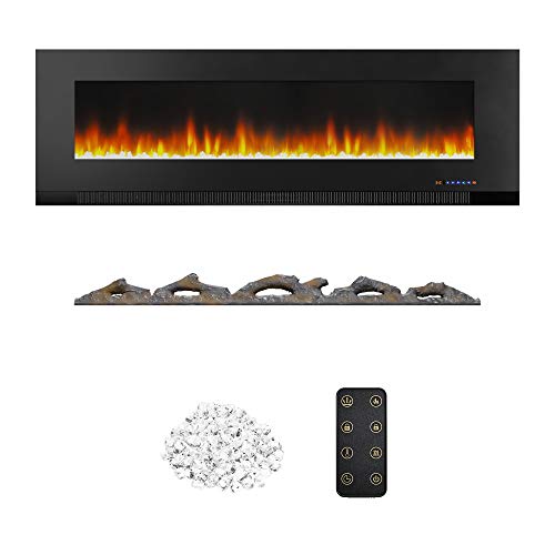 Amazon Basics Wall-Mounted Recessed Electric Fireplace - 60-Inch, Black