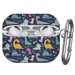 compatible with airpods pro – shockproof tpu gel portable protection soft case cover skin with carabiner clip keychain (cute funny kids dinosaurs)