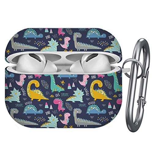 Compatible with Airpods Pro – Shockproof TPU Gel Portable Protection Soft Case Cover Skin with Carabiner Clip Keychain (Cute Funny Kids Dinosaurs)