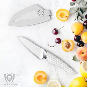 Dalstrong Paring Knife - 3.5" - Frost Fire Series - High Chromium 10CR15MOV Stainless Steel - Frosted Sandblast Finish - White Honeycomb Handle - Leather Sheath - NSF Certified