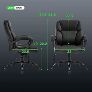 Big and Tall Office Chair Ergonomic Chair 400lbs Wide Seat Desk Chair PU Leather Computer Chair with Lumbar Support Arms Mid Back Executive Task Chair, Black