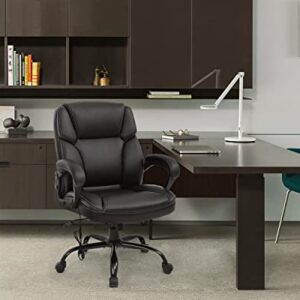 Big and Tall Office Chair Ergonomic Chair 400lbs Wide Seat Desk Chair PU Leather Computer Chair with Lumbar Support Arms Mid Back Executive Task Chair, Black