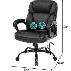 Big and Tall Office Chair Ergonomic Chair 400lbs Wide Seat Desk Chair PU Leather Computer Chair with Lumbar Support Arms Mid Back Executive Task Chair, Black