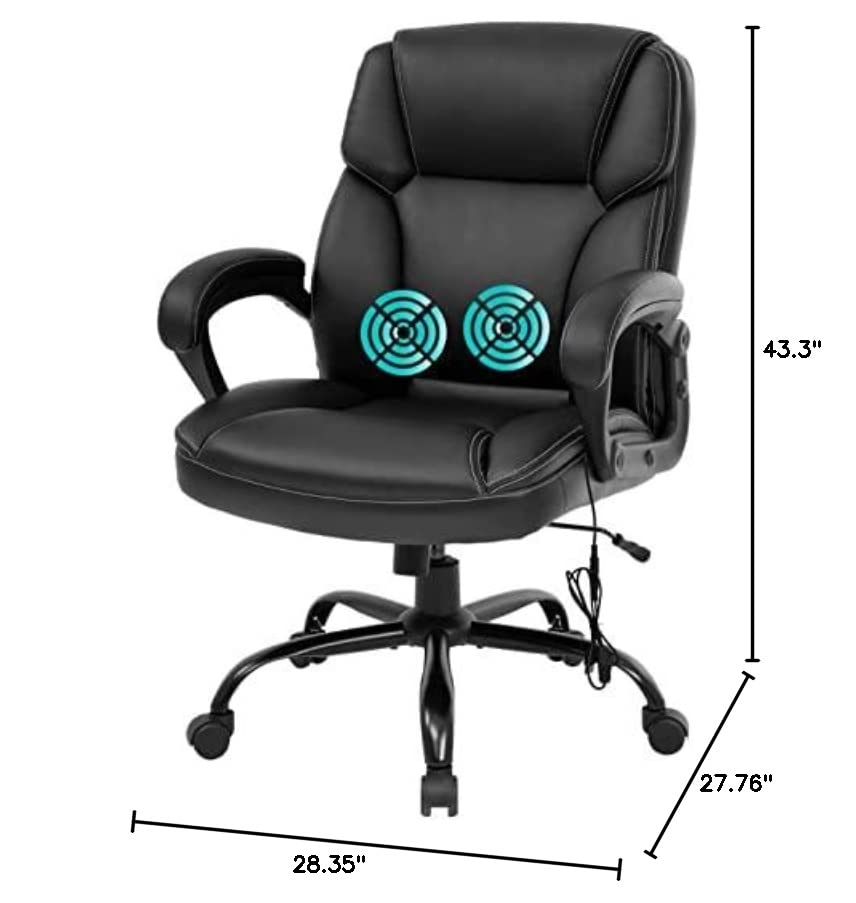 Big and Tall Office Chair Ergonomic Chair 400lbs Wide Seat Desk Chair PU Leather Computer Chair with Lumbar Support Arms Mid Back Executive Task Chair, Black