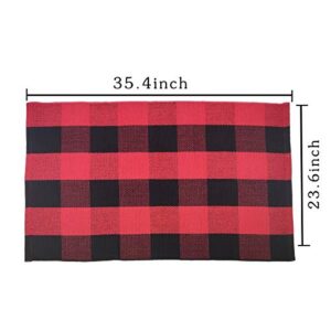 Farmhouse Cotton Buffalo Checkered Rug-2' x 3' Plaid Rug Door Mat for Entry Way Washable Doormat Bedroom Carpet Black and White Welcome Mat for Doorway/Laundry Room/Kitchen (23.6"x35.4", Red Stripe)
