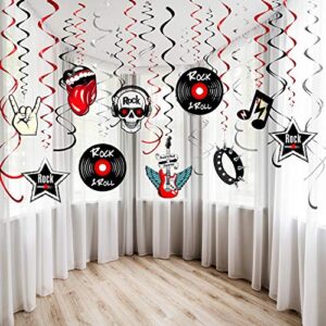 blulu 30ct rock and roll theme party foil swirl decorations rock star music party hanging swirls party ceiling decorations for 50's 60's theme party decorations event supplies