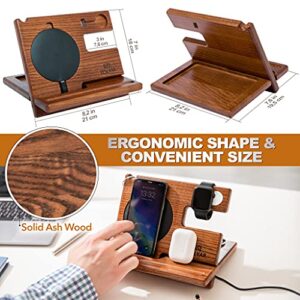 TESLYAR Wood Phone Docking Station Ash Key Holder Wallet Stand Watch Organizer Men Husband Wireless Charging Pad Slim Birthday Nightstand Purse Tablet Watch Compatible with Qi Devices