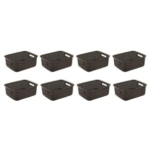 sterilite small convenient 11 inch long multipurpose basketweave home or office storage open basket organizer, espresso (8 pack)