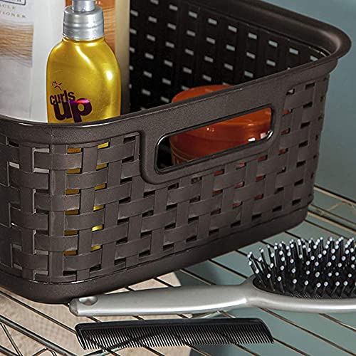 Sterilite Small Convenient 11 Inch Long Multipurpose Basketweave Home or Office Storage Open Basket Organizer, Espresso (8 Pack)