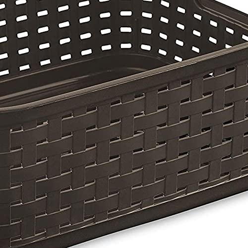 Sterilite Small Convenient 11 Inch Long Multipurpose Basketweave Home or Office Storage Open Basket Organizer, Espresso (8 Pack)