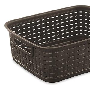 Sterilite Small Convenient 11 Inch Long Multipurpose Basketweave Home or Office Storage Open Basket Organizer, Espresso (8 Pack)