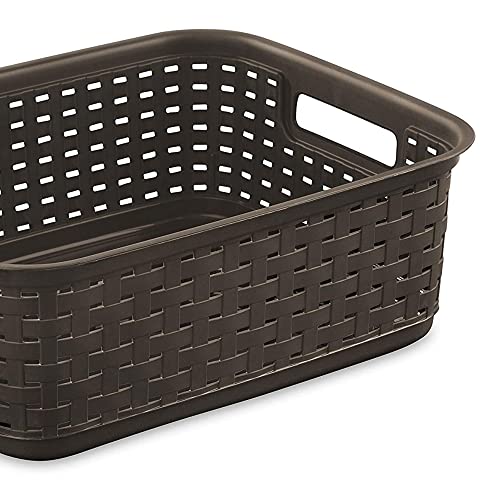 Sterilite Small Convenient 11 Inch Long Multipurpose Basketweave Home or Office Storage Open Basket Organizer, Espresso (8 Pack)