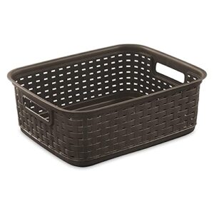 Sterilite Small Convenient 11 Inch Long Multipurpose Basketweave Home or Office Storage Open Basket Organizer, Espresso (8 Pack)