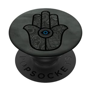 floral hand of hamsa with eye - black on midnight green popsockets swappable popgrip