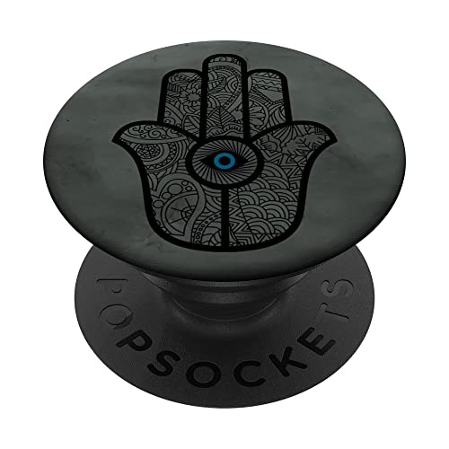 Floral Hand of Hamsa with Eye - Black on Midnight Green PopSockets Swappable PopGrip