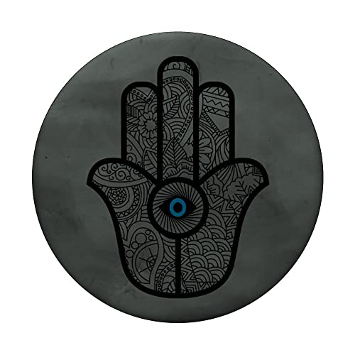 Floral Hand of Hamsa with Eye - Black on Midnight Green PopSockets Swappable PopGrip