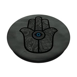 Floral Hand of Hamsa with Eye - Black on Midnight Green PopSockets Swappable PopGrip