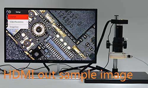 HAYEAR 34MP 2K HDMI USB Digital Video Microscope Set Electronic Camera Stereo Table Stand Can Go Up Down and Forward Movable 144 LED Light Lamp (180X C-Mount Lens)